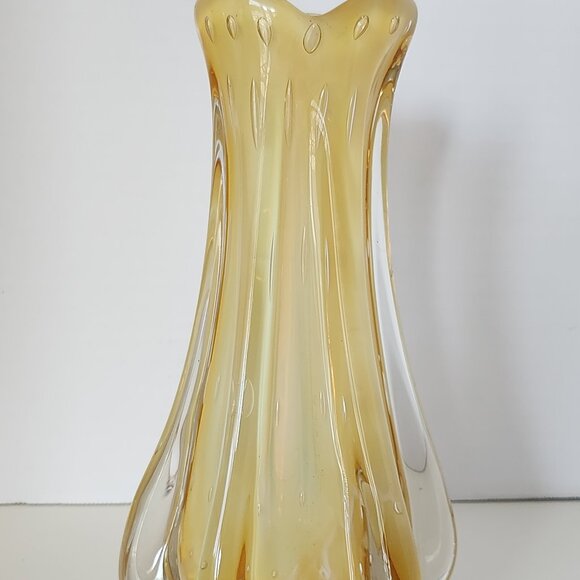 MURANO Italy Art Glass Yellow Opaline Vase Controlled Bubble Vintage 8.25" - Picture 1 of 12